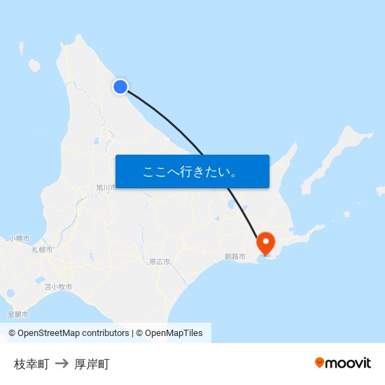 枝幸町 to 厚岸町 map