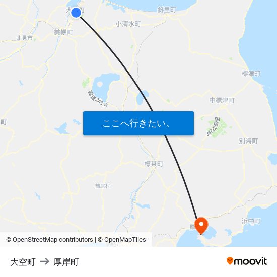 大空町 to 厚岸町 map