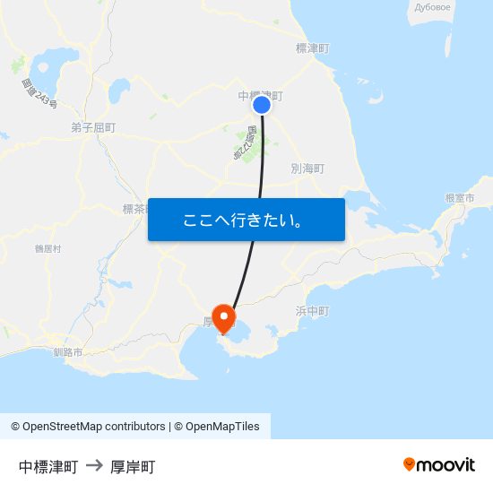 中標津町 to 厚岸町 map