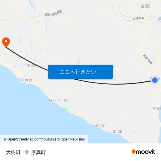 大樹町 to 厚真町 map