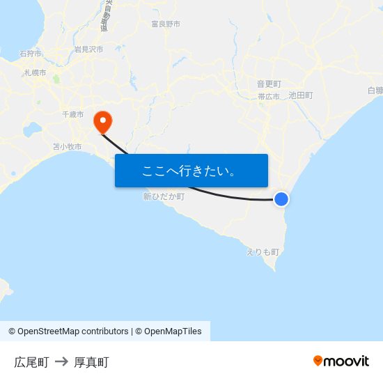 広尾町 to 厚真町 map