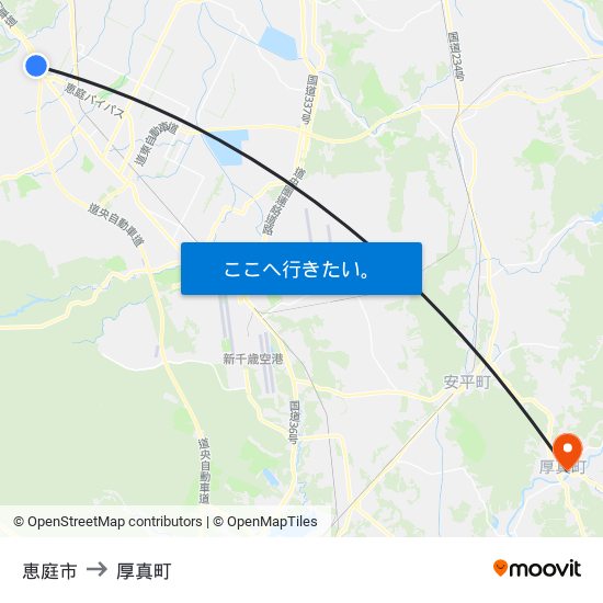 恵庭市 to 厚真町 map