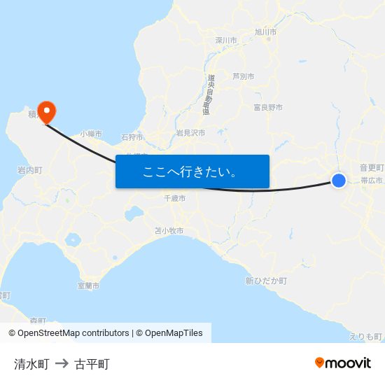 清水町 to 古平町 map