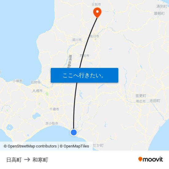 日高町 to 和寒町 map