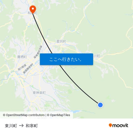 東川町 to 和寒町 map