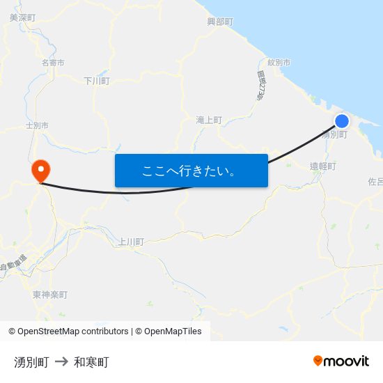 湧別町 to 和寒町 map