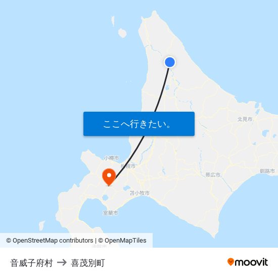 音威子府村 to 喜茂別町 map