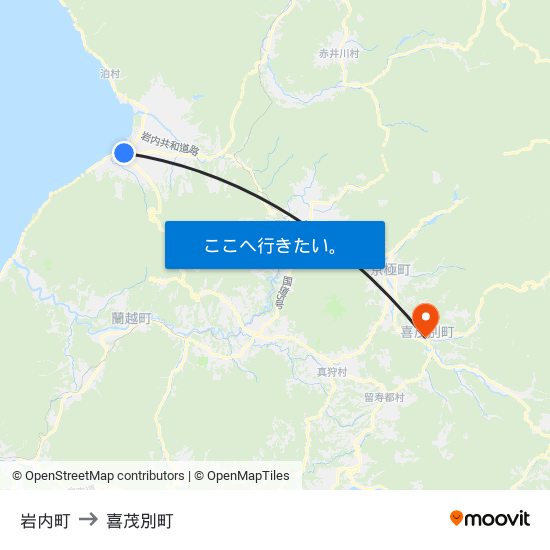 岩内町 to 喜茂別町 map