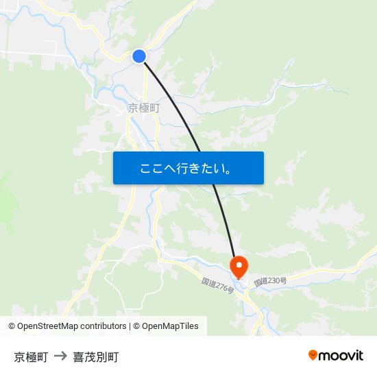 京極町 to 喜茂別町 map