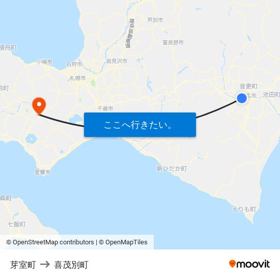 芽室町 to 喜茂別町 map