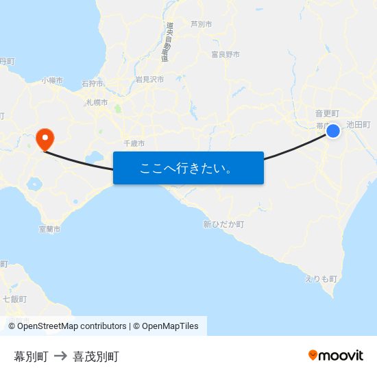 幕別町 to 喜茂別町 map