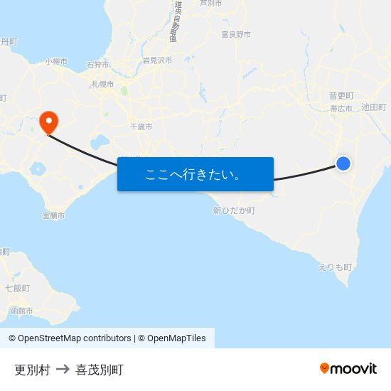 更別村 to 喜茂別町 map