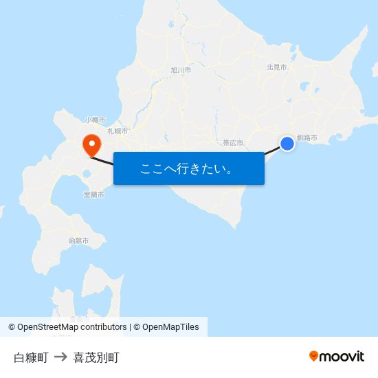 白糠町 to 喜茂別町 map