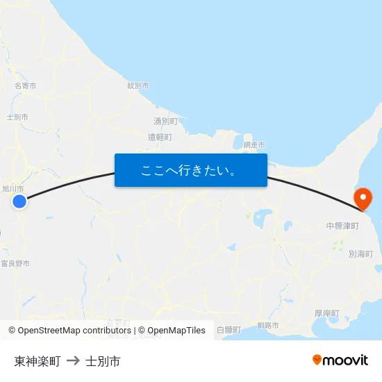 東神楽町 to 士別市 map