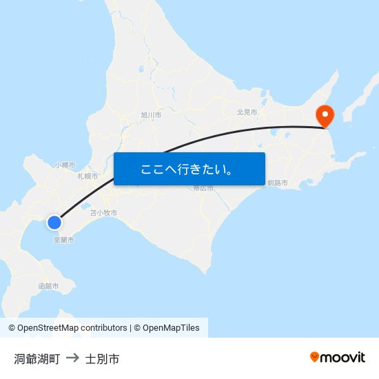 洞爺湖町 to 士別市 map