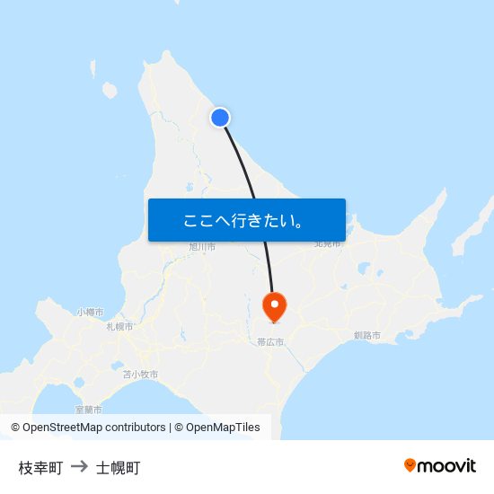 枝幸町 to 士幌町 map