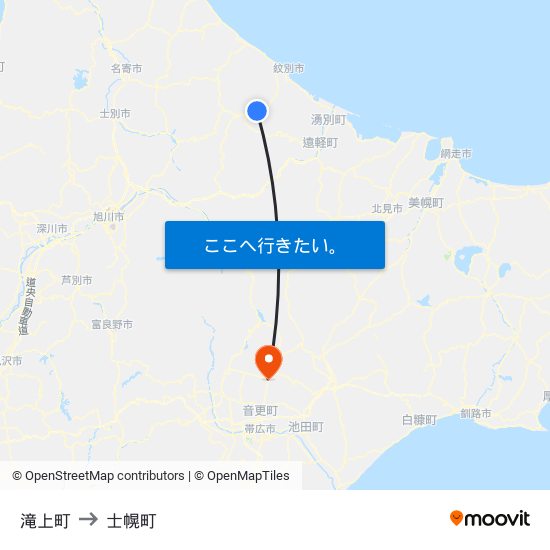 滝上町 to 士幌町 map