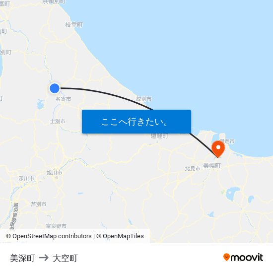 美深町 to 大空町 map