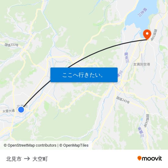 北見市 to 大空町 map