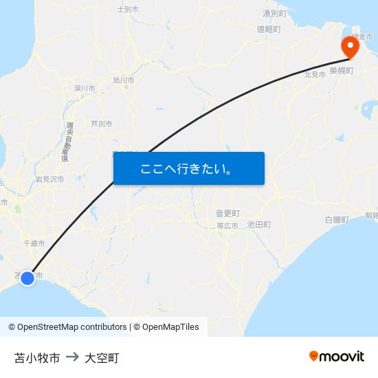 苫小牧市 to 大空町 map