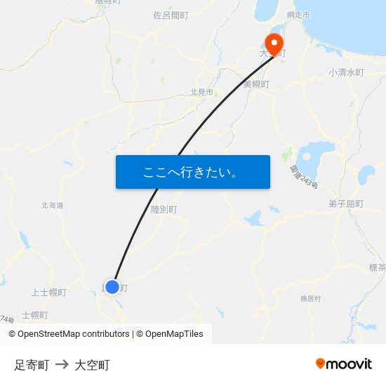 足寄町 to 大空町 map