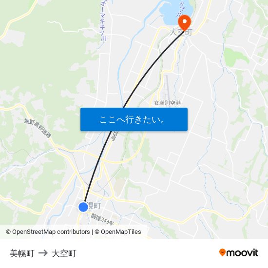 美幌町 to 大空町 map