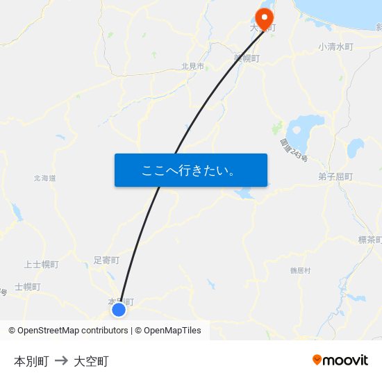 本別町 to 大空町 map