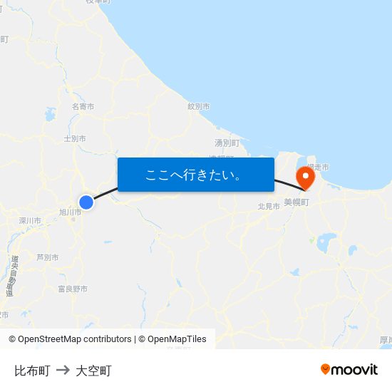 比布町 to 大空町 map