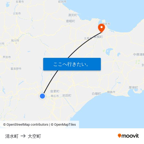 清水町 to 大空町 map
