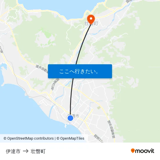 伊達市 to 壮瞥町 map