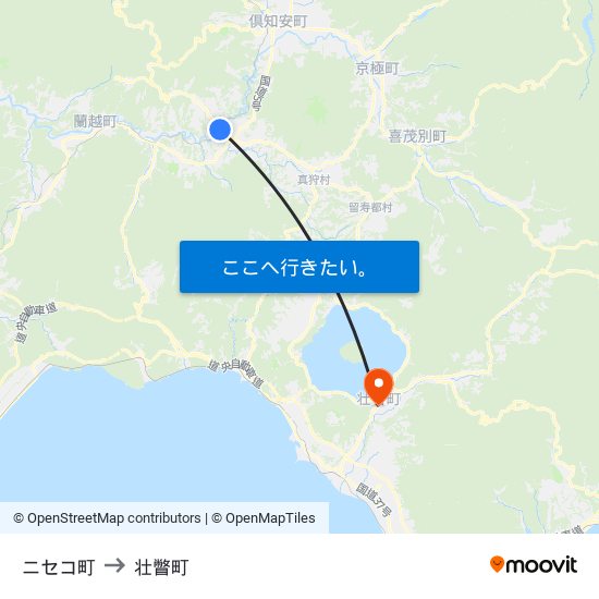 ニセコ町 to 壮瞥町 map