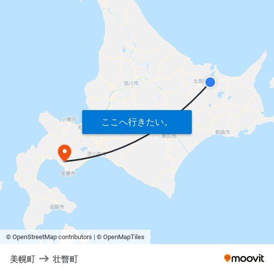 美幌町 to 壮瞥町 map