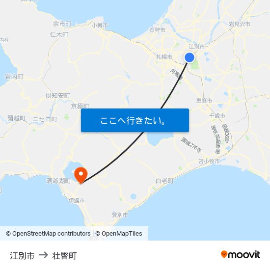 江別市 to 壮瞥町 map