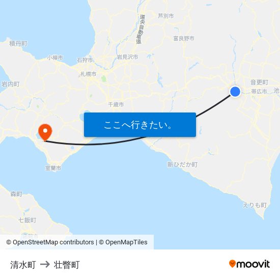 清水町 to 壮瞥町 map