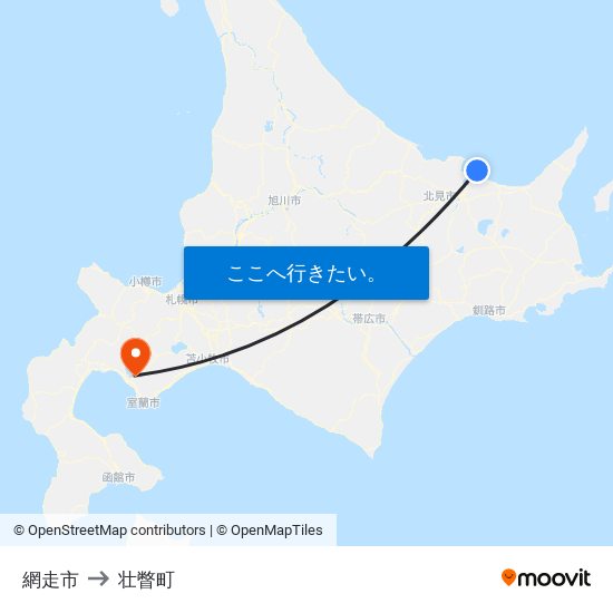 網走市 to 壮瞥町 map