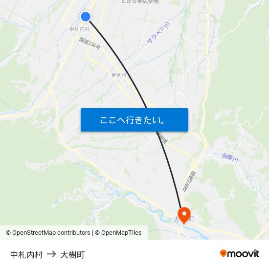 中札内村 to 大樹町 map