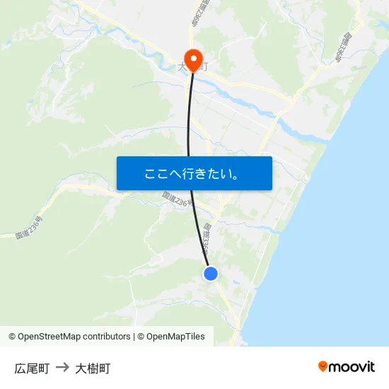 広尾町 to 大樹町 map