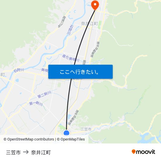 三笠市 to 奈井江町 map