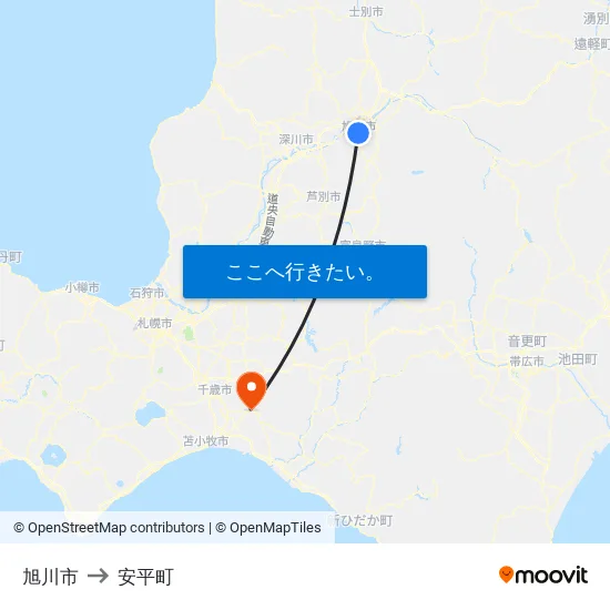 旭川市 to 安平町 map