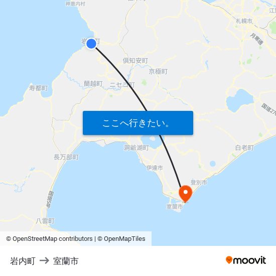 岩内町 to 室蘭市 map