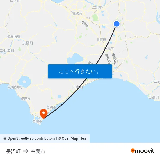 長沼町 to 室蘭市 map