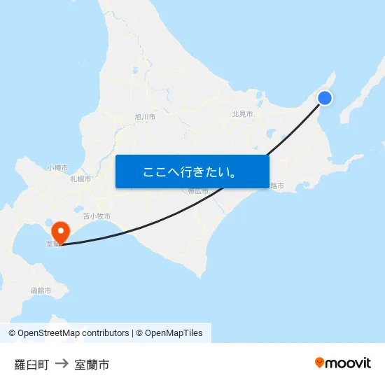 羅臼町 to 室蘭市 map