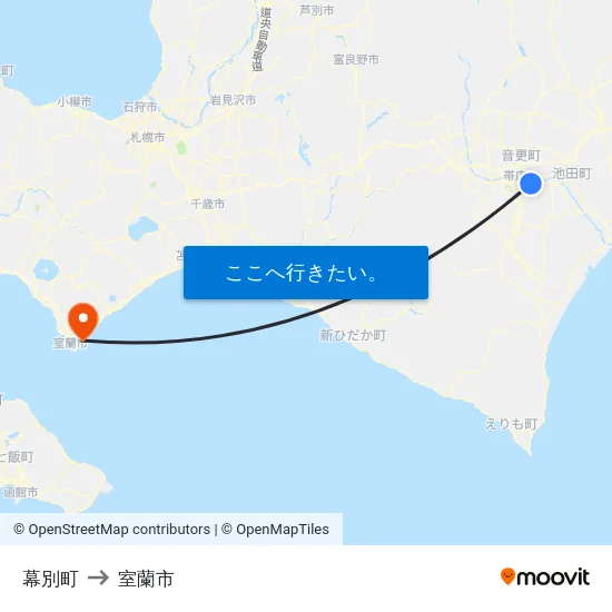 幕別町 to 室蘭市 map