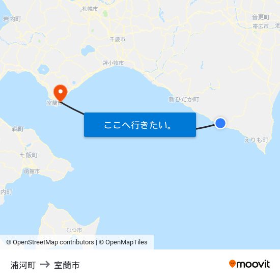 浦河町 to 室蘭市 map