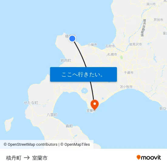 積丹町 to 室蘭市 map