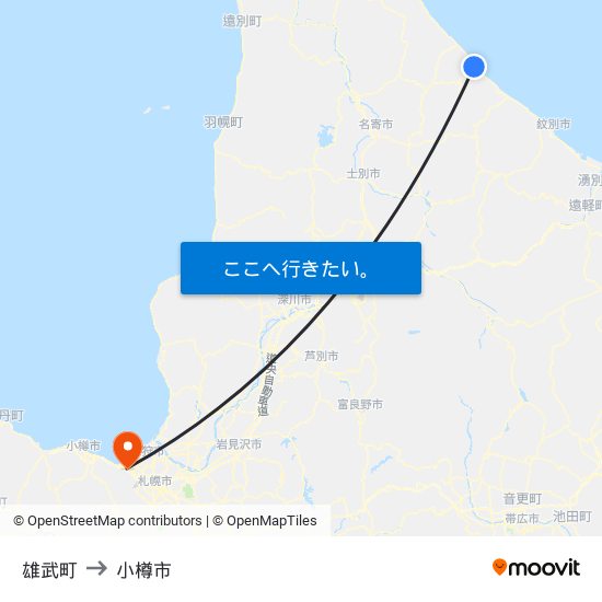 雄武町 to 小樽市 map