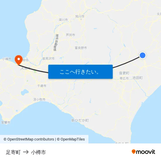 足寄町 to 小樽市 map