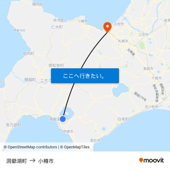 洞爺湖町 to 小樽市 map