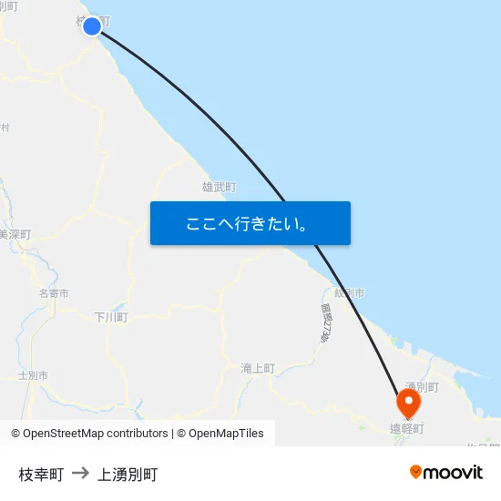 枝幸町 to 上湧別町 map