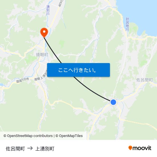 佐呂間町 to 上湧別町 map